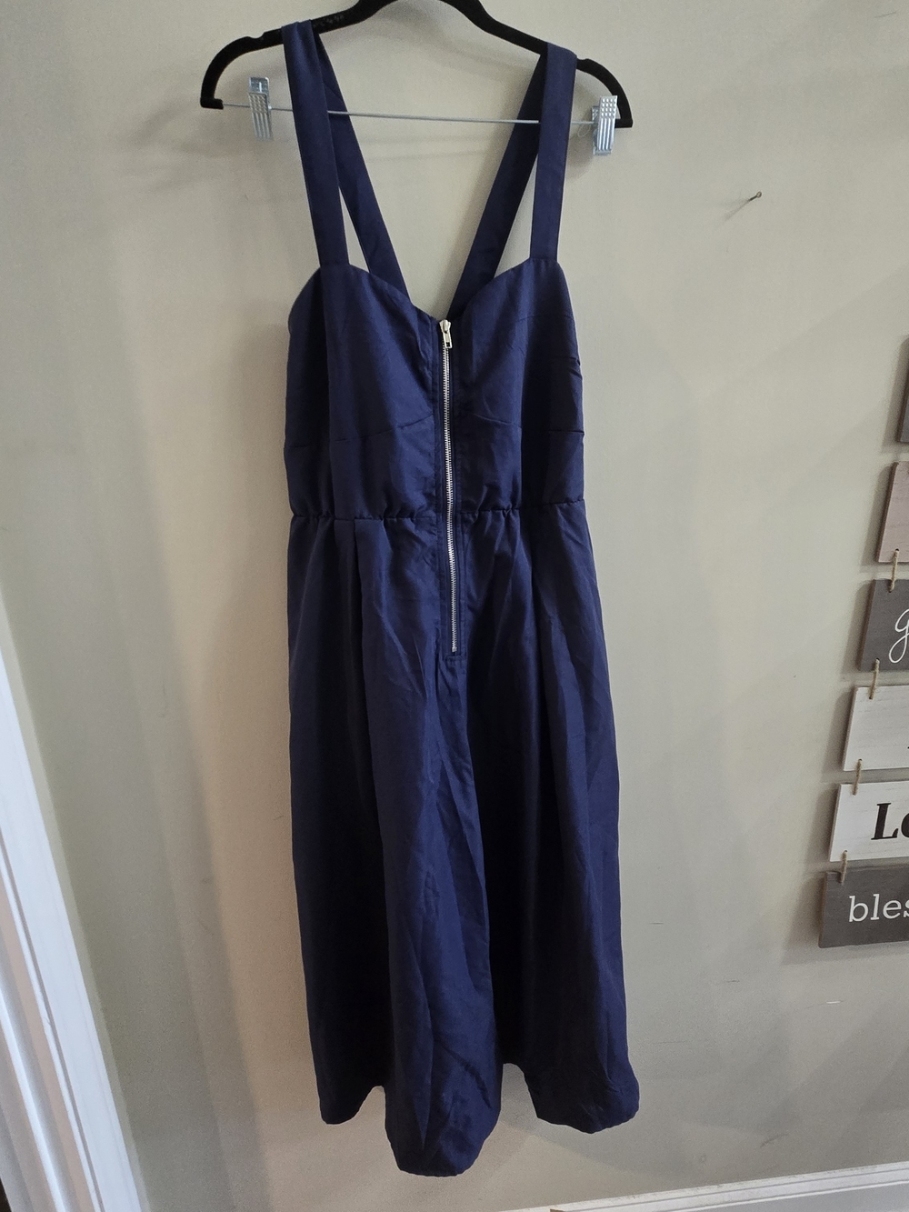 Navy Blue Sleeveless Zip Front Midi Dress Plus Size 1X Minimalist Modern